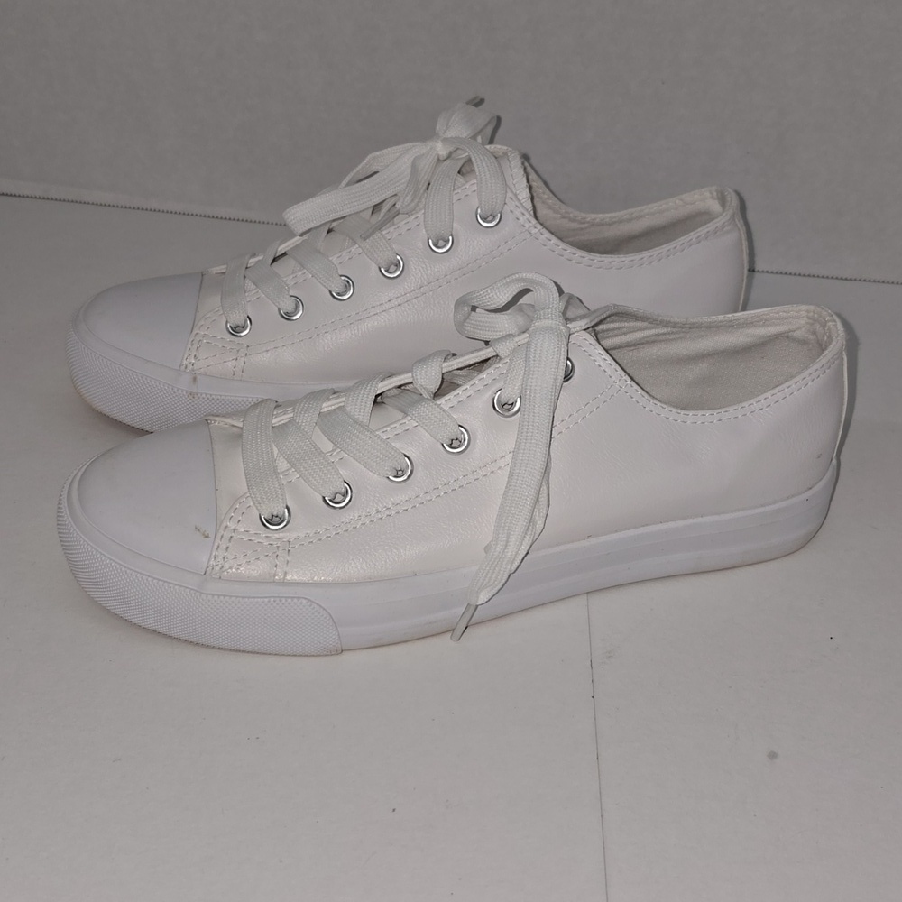 White Faux Leather Sneakers Womens Size 10 NWOT - Picture 7 of 14